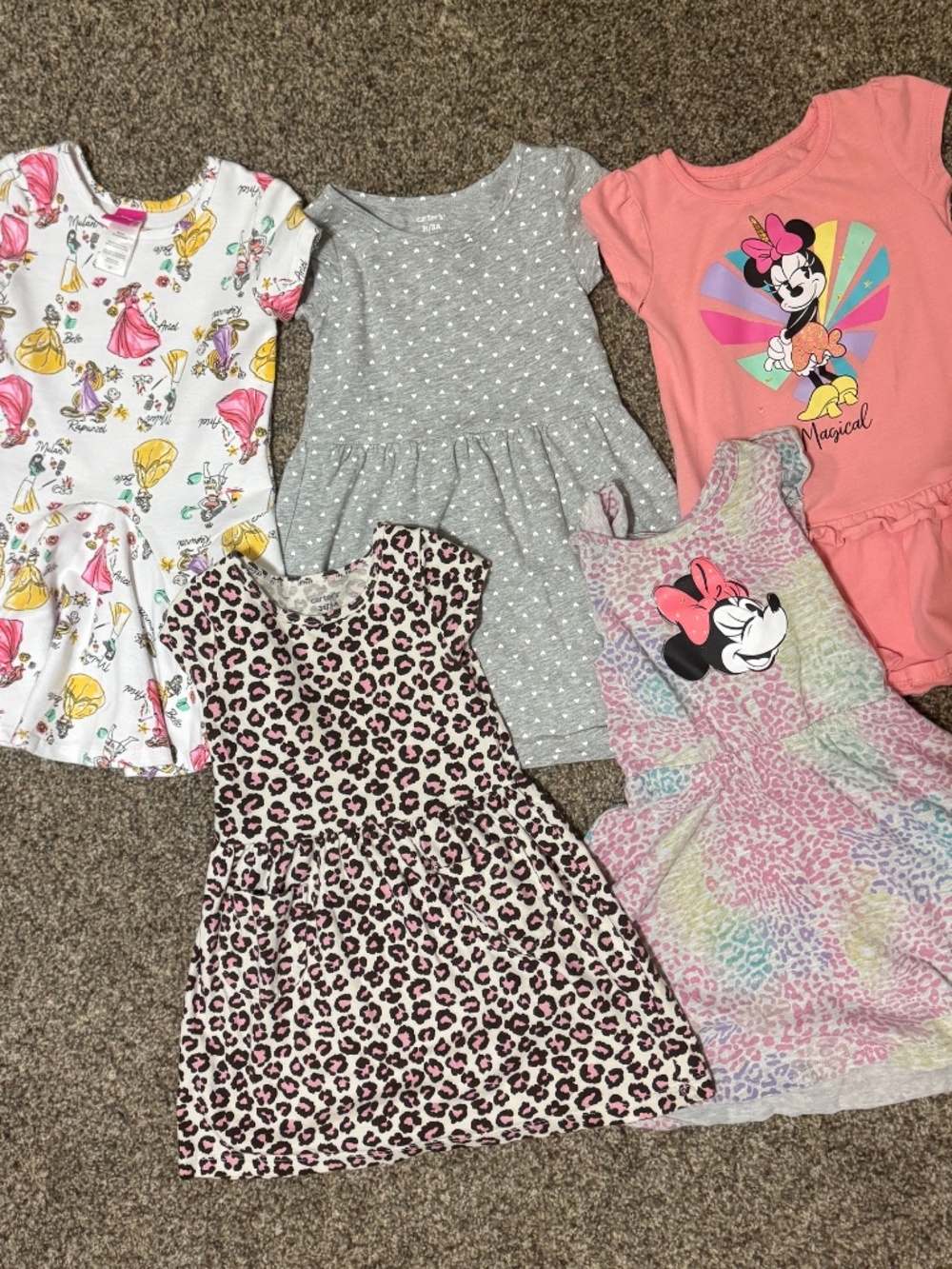 Girls 3T Character & Everyday Dress Lot – Minnie Mouse, Disney Princess, Carter’